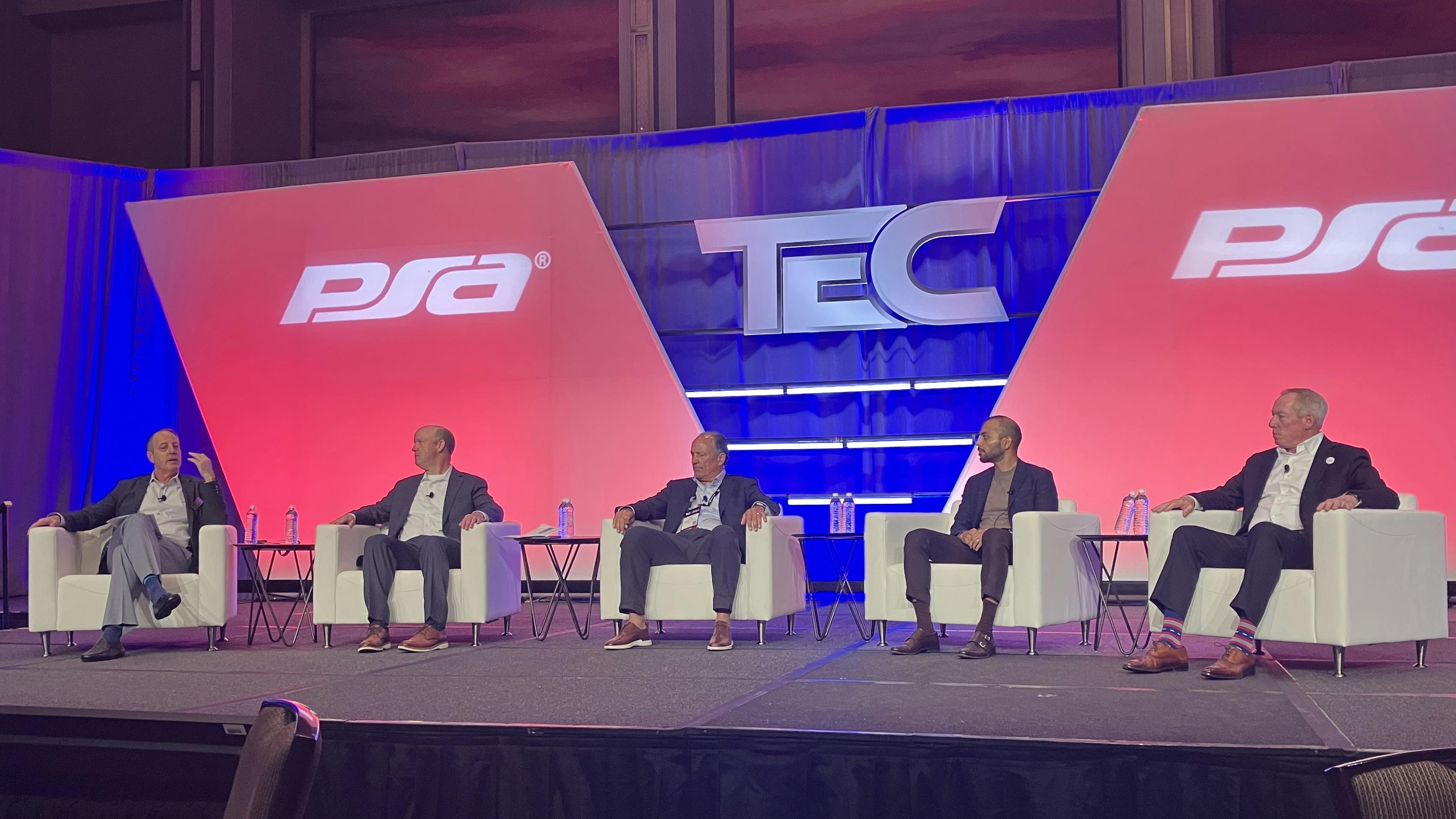 This year&rsquo;s PSA State of the Industry panel, moderated by PSA CEO Matt Barnette (far left), featured (L-R) Security Industry Association CEO Don Erickson, Imperial Capital&rsquo;s John Mack, Kumar Sokka, President and General Manager of LenelS2, and Sage Integration&rsquo;s John Nemerofsky.