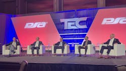 This year’s PSA State of the Industry panel, moderated by PSA CEO Matt Barnette (far left), featured (L-R) Security Industry Association CEO Don Erickson, Imperial Capital’s John Mack, Kumar Sokka, President and General Manager of LenelS2, and Sage Integration’s John Nemerofsky. This year’s PSA State of the Industry panel, moderated by PSA CEO Matt Barnette (far left), featured (L-R) Security Industry Association CEO Don Erickson, Imperial Capital’s John Mack, Kumar Sokka, President and General Manager of LenelS2, and Sage Integration’s John Nemerofsky.