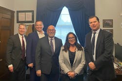 A SIA/ESA team meets with Rep. Lori Chavez-DeRemer (R-Oregon) to discuss security industry-related issues. (Left to Right) Bob Dunkel (for SIA), Bobby Parmiter with Amazon, Kirk MacDowell, Rep. Chavez-DeRemer, and Roger Jordan with SAIC. A SIA/ESA team meets with Rep. Lori Chavez-DeRemer (R-Oregon) to discuss security industry-related issues. (Left to Right) Bob Dunkel (for SIA), Bobby Parmiter with Amazon, Kirk MacDowell, Rep. Chavez-DeRemer, and Roger Jordan with SAIC.