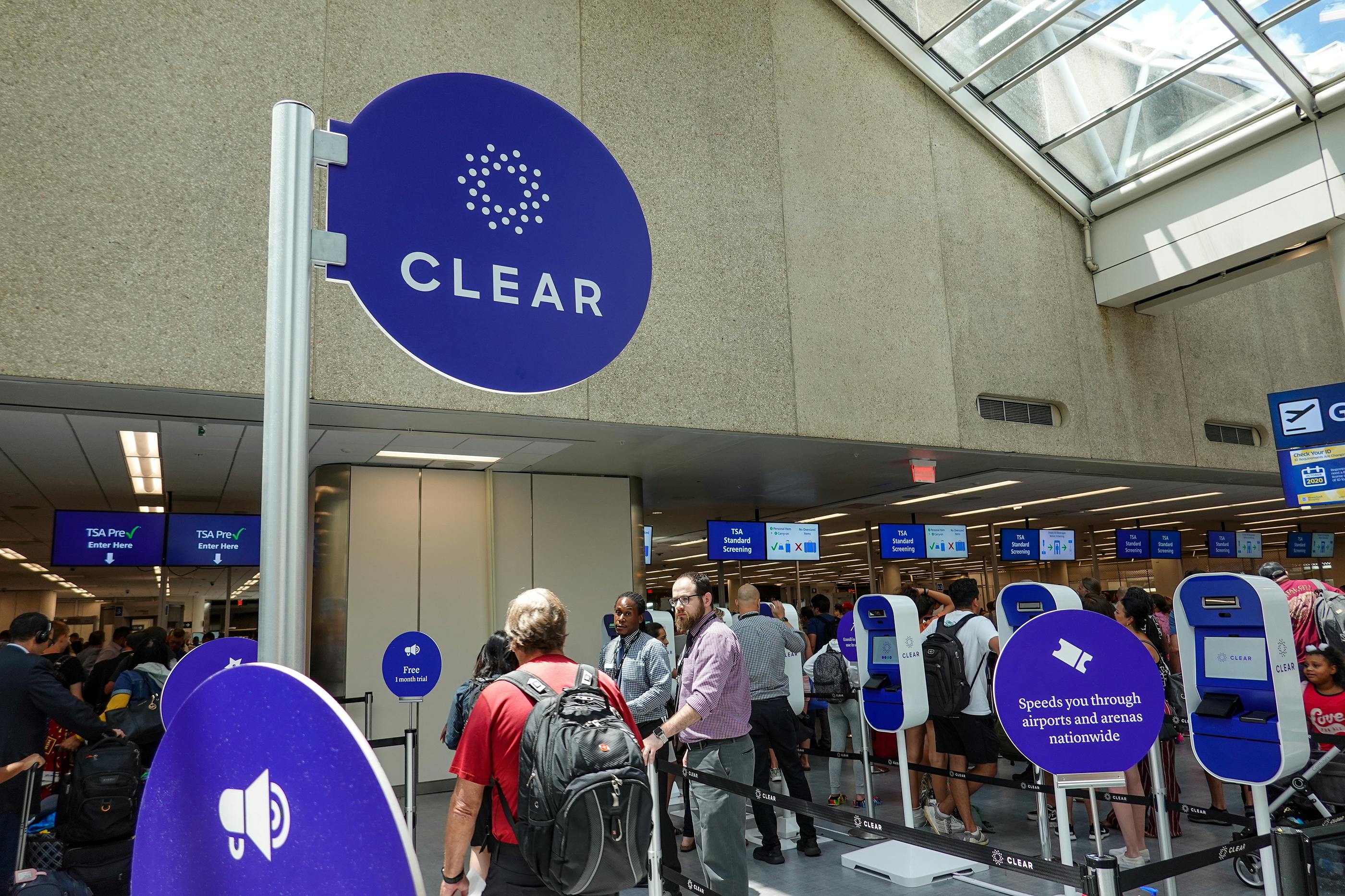 Airport security at a busy international airport with Clear, TSA precheck and TSA standard screening in Orlando, Fla. (Jshanebutt)