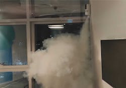 MyShield from Essence Group deploys a veil of harmless yet disorienting smoke that fills a room in 30 seconds. The unit can include a video camera, PIR detector and audio capabilites. MyShield from Essence Group deploys a veil of harmless yet disorienting smoke that fills a room in 30 seconds. The unit can include a video camera, PIR detector and audio capabilites.