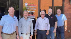 From left to right: Rod DiBona, COO of Pye-Barker's Sprinkler Division; Casey Milhorn, CEO and Co-owner at Allstar Fire Protection; Glenn Harris, Allstar Co-founder; Shannon Day, Allstar CFO; and Justin Merrick, VP at Pye-Barker, celebrate the partnership in Nashville.
