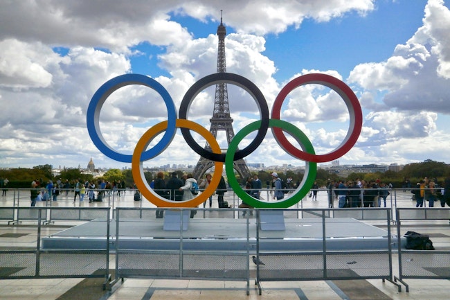 Olympic rings installed on the esplanade of Trocadero to commemorate the Olympic Games. Despite massive intelligence operations, swarms of armed police, and a vast suite of technology, security experts are still concerned about keeping the Paris Olympics safe for the more than 15 million spectators expected.