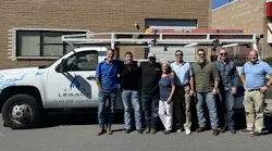 From left to right: Mike Glover, Legacy Fire Services Co-owner; Ray Wright, Pye-Barker; Billy and Debby Walker, Legacy Co-owners; Rod DiBona, Ben Brooks, Kyle Watson, and Justin Merrick, all from Pye-Barker.