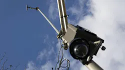 ShotSpotter gunshot detection technology is seen in use on a light pole in Chicago's Humboldt Park neighborhood in February.