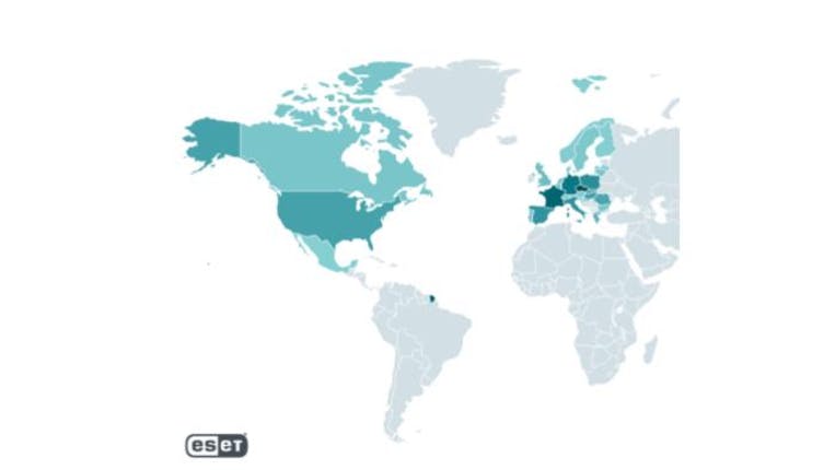 ESET's heatmap of potential victims