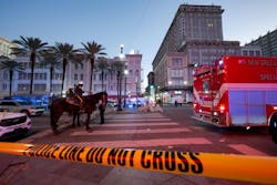 Police cordon off the intersection of Canal Street and Bourbon Street in the French Quarter of New Orleans on Wednesday, Jan. 1, 2025. At least 15 people were killed and 30 injured Wednesday when a vehicle plowed overnight into a New Year's crowd in the heart of the thriving New Orleans tourist district, authorities said. Police cordon off the intersection of Canal Street and Bourbon Street in the French Quarter of New Orleans on Wednesday, Jan. 1, 2025. At least 15 people were killed and 30 injured Wednesday when a vehicle plowed overnight into a New Year's crowd in the heart of the thriving New Orleans tourist district, authorities said.