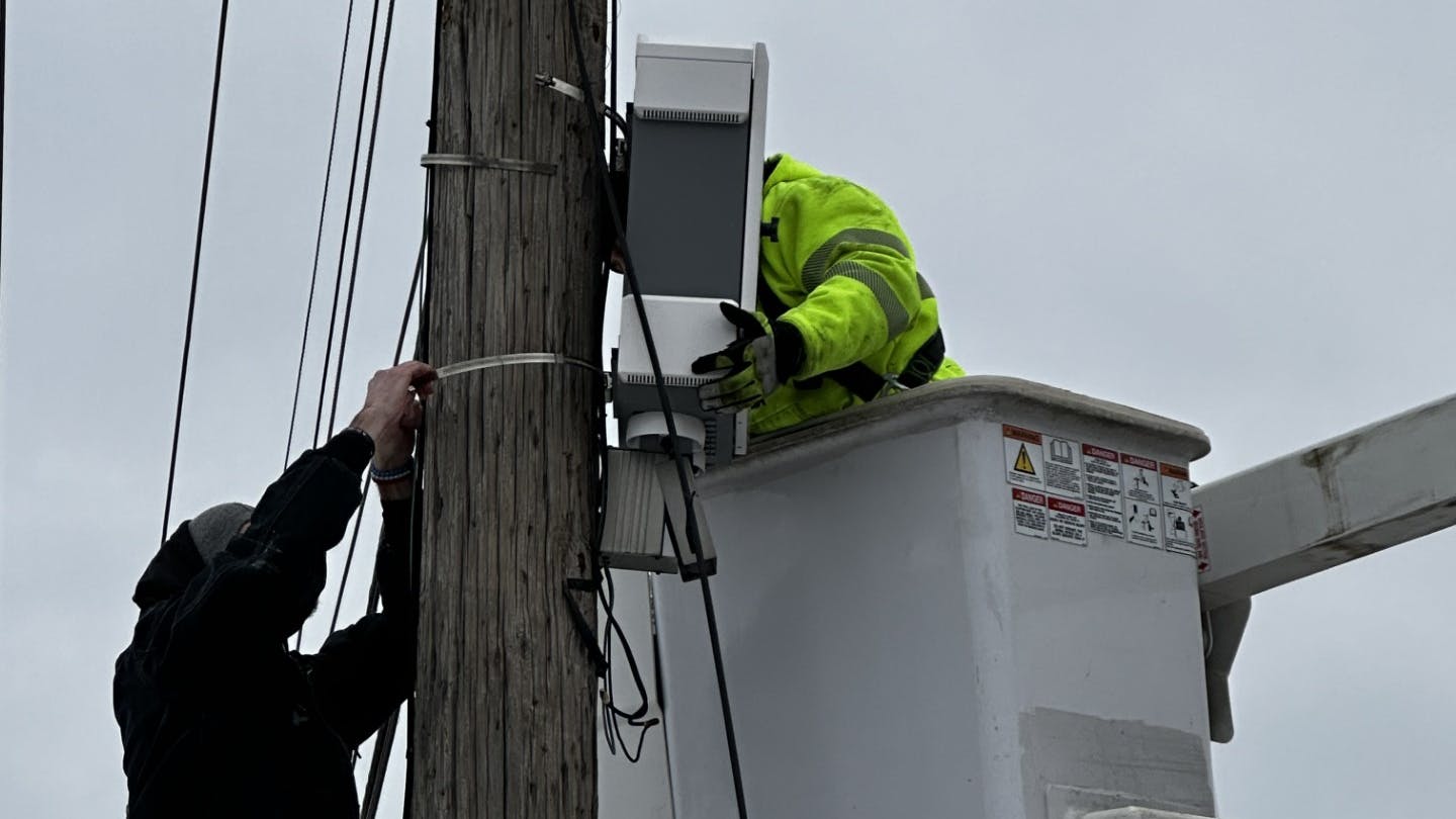 Fenton's new technology, including Eagle Eye 911 Camera Sharing, was housed in a rugged, weatherproof cabinet and mounted on a telephone pole with two cameras.