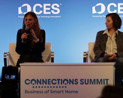 (Left) Melissa Andresko, Chief Corporate Brand Ambassador for Lutron Electronics, talks smart lighting during the recent Parks Associates Connections Summit at CES, as Agnes Lorenz, VP of Zooz, looks on. (Left) Melissa Andresko, Chief Corporate Brand Ambassador for Lutron Electronics, talks smart lighting during the recent Parks Associates Connections Summit at CES, as Agnes Lorenz, VP of Zooz, looks on.