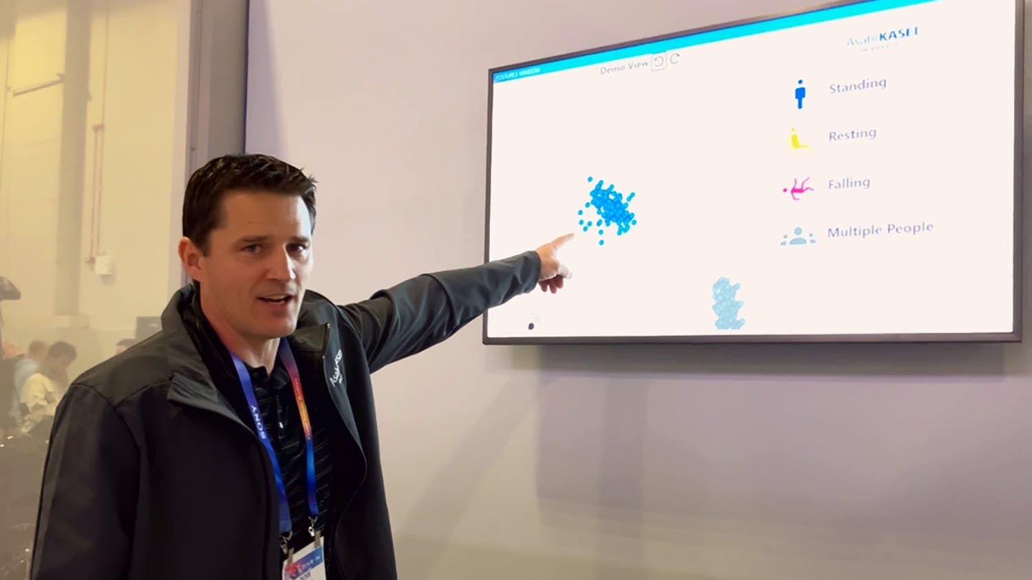 Gregg Rouse, President of Asahi Kasei Microdevices, demos the company's millimeter wave technology in a fall detection application at CES 2025.