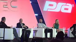 Moderated by PSA CEO Matt Barnette (far left), the annual State of the Industry panel included (from left): Robert Chevitz of Egis Capital Partners, Ron Oetjen of Minuteman Security & Life Safety, Stephenie Haldane of HID Global, and Geoff Kohl of the Security Industry Association (SIA).