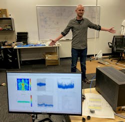 Cambridge Terahertz CEO and founder Nathan Monroe demonstrates how terahertz radar imagers can detect concealed weapons such as guns, knives, and explosives. Cambridge Terahertz CEO and founder Nathan Monroe demonstrates how terahertz radar imagers can detect concealed weapons such as guns, knives, and explosives.