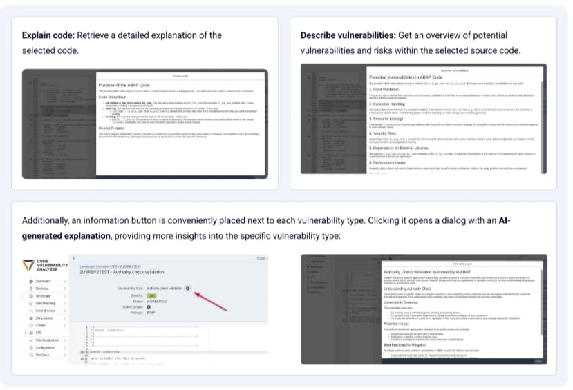 Caption: SecurityBridge's AI-powered Code Vulnerability Analyzer (CVA) app helps customers understand vulnerabilities in custom ABAP code.