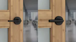 Kwikset announced storeroom functions for its Halifax (L) and Milan (R) lever lines.