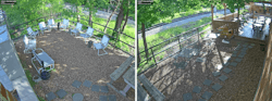 Images showing the two feeds from one CY53-E device installed above an exterior patio at a restaurant. Images showing the two feeds from one CY53-E device installed above an exterior patio at a restaurant.