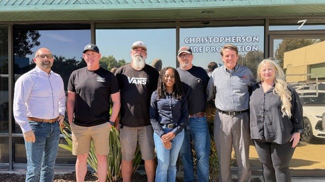 Team members from Christopherson Fire Protection gather in front of the company&rsquo;s Chino, Calif., headquarters following its acquisition by RapidFire Safety & Security.