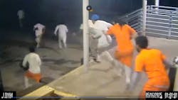 Surveillance footage released by the Orleans Parish Sheriff's Office shows inmates escaping from the Orleans Justice Center after breaching a cell wall and fleeing the facility. Surveillance footage released by the Orleans Parish Sheriff's Office shows inmates escaping from the Orleans Justice Center after breaching a cell wall and fleeing the facility.