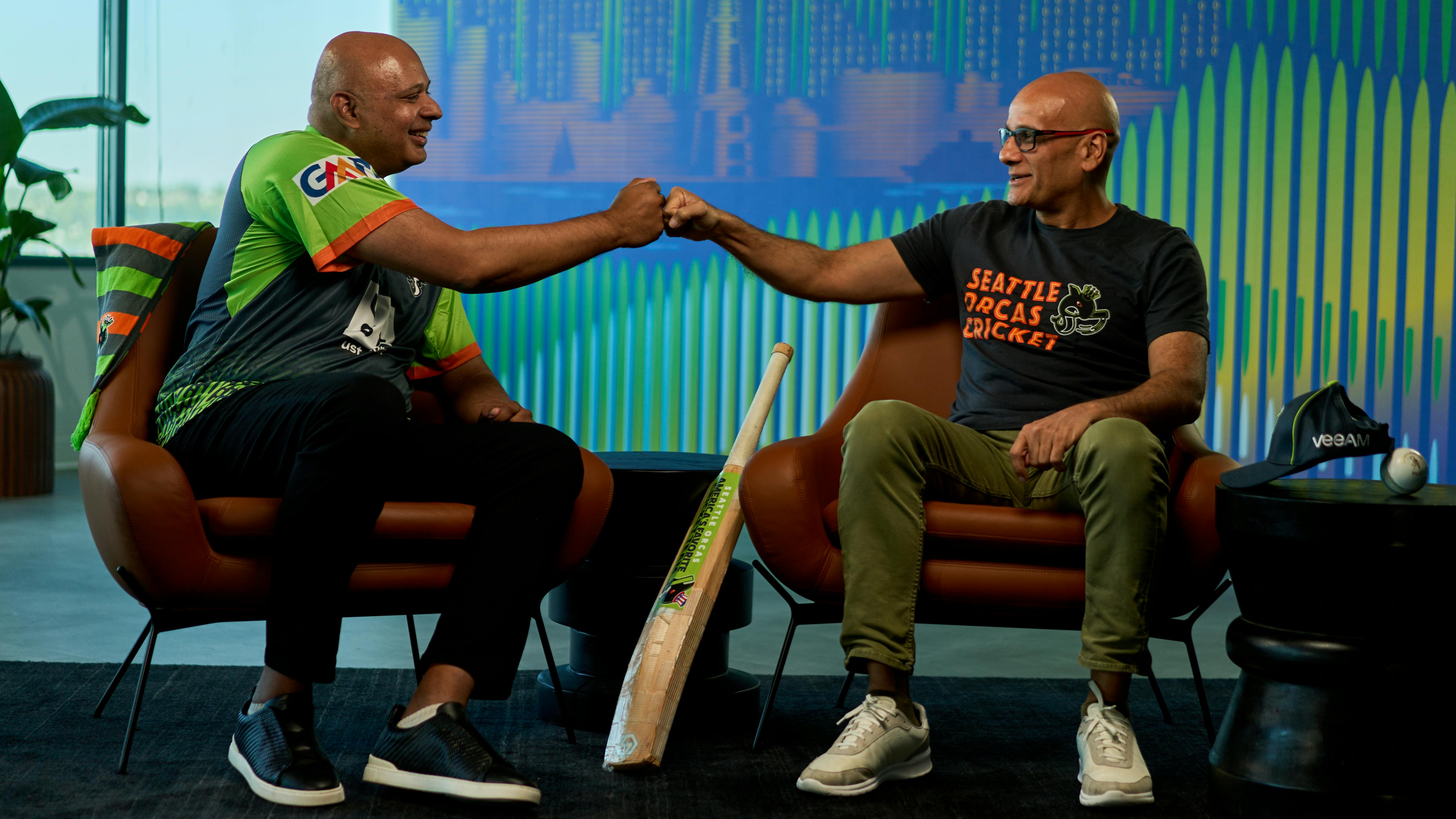 Veeam CEO Anand Eswaran and Seattle Orcas CEO Hemant Dua celebrate teamwork, excellence, and the power to bounce forward&mdash;crucial in both cricket and data resilience.