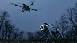 Asylon Robotics' Automated Security Drone (L), when paired with the ground-based DroneDog (R) and Robotics Security Operations Center (RSOC), offers a fully automated, full-service perimeter security solution.