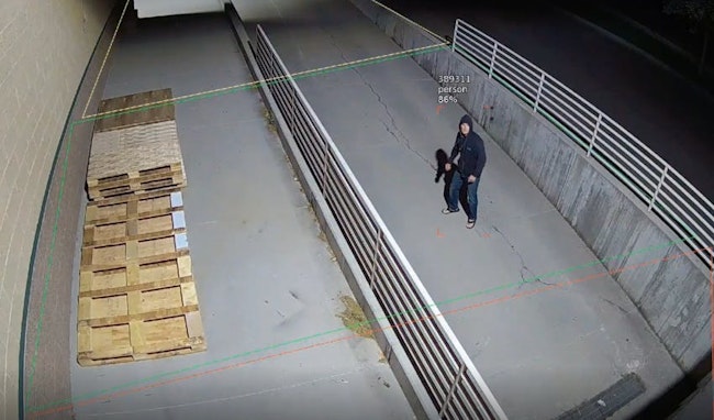 A 3xLOGIC InterACT camera at Sportsman’s Warehouse in Midvale, Utah, detects an after-hours intruder using virtual trip lines and intelligent analytics.