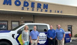 L-R: Cindy Ponder, Pye-Barker Regional Manager; Jeremy Bates, Pye-Barker VP of Business Development; David Morris, Modern Systems Founder and President; Kevin Lloyd, VP at Modern Systems. L-R: Cindy Ponder, Pye-Barker Regional Manager; Jeremy Bates, Pye-Barker VP of Business Development; David Morris, Modern Systems Founder and President; Kevin Lloyd, VP at Modern Systems.