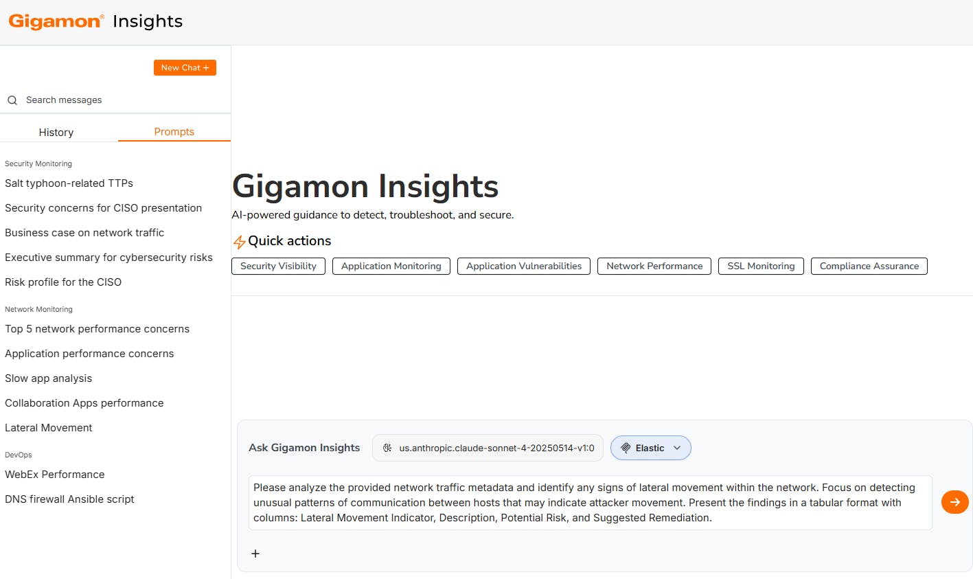 The Gigamon Insights agentic AI interface delivers instant, contextual guidance for detecting threats, troubleshooting performance issues, and ensuring compliance.
