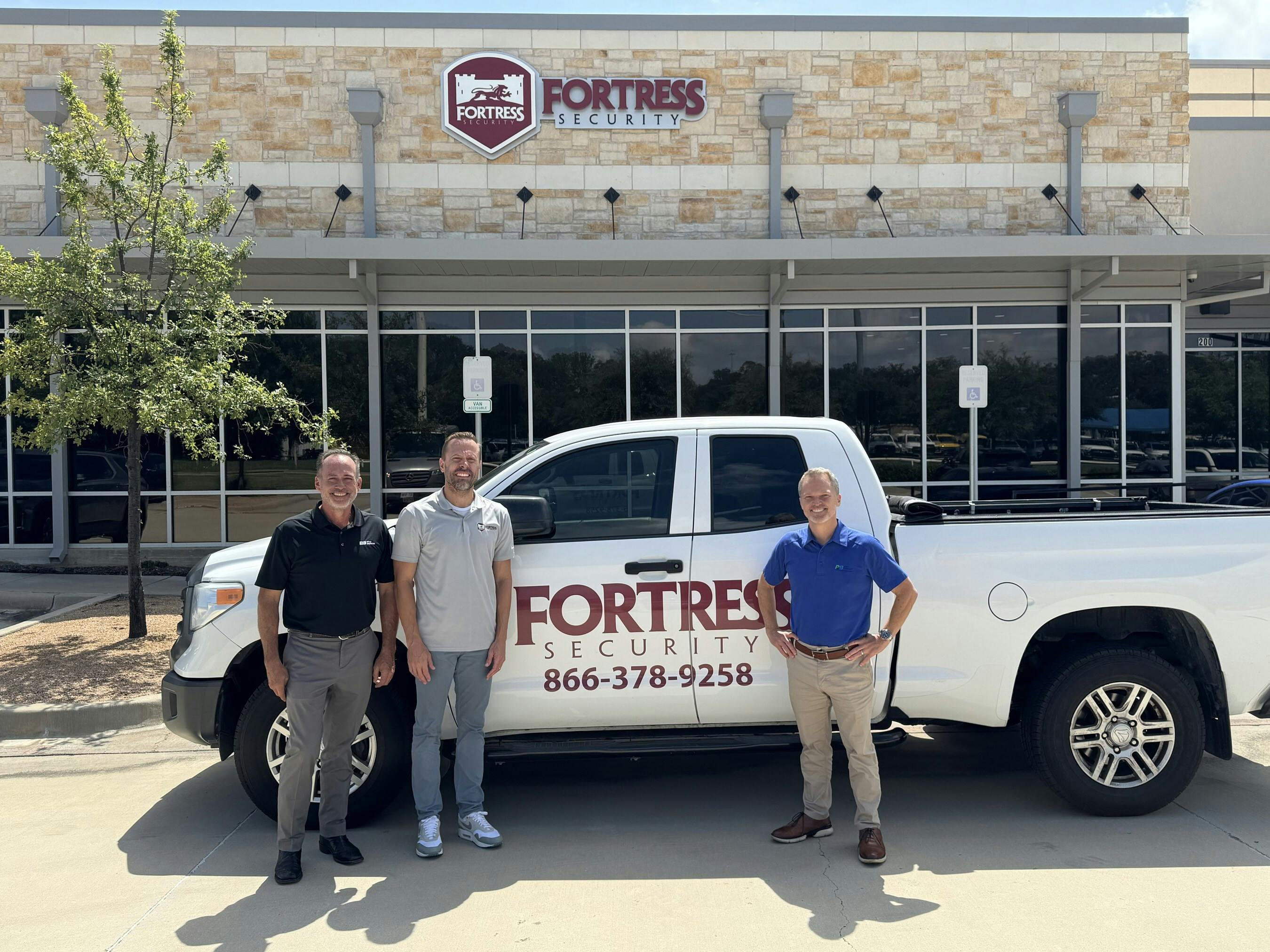 Pictured (L-R): Dan Hite, Pye-Barker Regional Vice President; Jerrod Smith, Fortress Security Founder and Owner; Jeremy Bates, Pye-Barker Vice President of Business Development