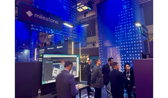 Attendees view a live demonstration of Milestone Systems’ new generative AI-powered plug-in for XProtect — developed in collaboration with NVIDIA — at Smart City Expo World Congress in Barcelona. The beta release automates video review, reduces false alarms, and streamlines operator workflows ahead of general availability later this year.