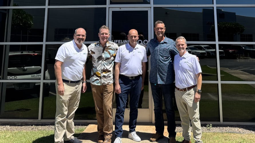 (L to R): Justin Merrick, Pye-Barker SVP of Integrations; Todd Bedford, Lifeline Co-Owner; Jason Uhrich, Pye-Barker Regional VP; Stuart Lowe, Lifeline Co-Owner; Jeremy Bates, Pye-Barker VP of Business Development.
