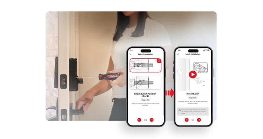 The Kwikset Aura Reach smart lock includes interactive, step-by-step installation guidance through the Kwikset app, allowing homeowners to complete setup using only a screwdriver.