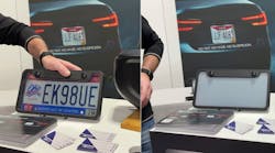 At CES Eureka Park, Paul Rothman and Pierre Bourgeix encountered an entrepreneur promoting a license plate frame that could be toggled remotely (via app) to completely obscure a license plate so it cannot be read at all. At CES Eureka Park, Paul Rothman and Pierre Bourgeix encountered an entrepreneur promoting a license plate frame that could be toggled remotely (via app) to completely obscure a license plate so it cannot be read at all.