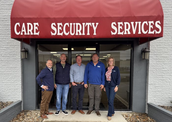 Pictured (L to R): Jeremy Bates, Pye-Barker VP of Business Development; Chris Harr, CARE Co-Owner; Andy Holland, Pye-Barker Regional VP; Ron Clark, CARE; Cindy Ponder, Pye-Barker Regional Director