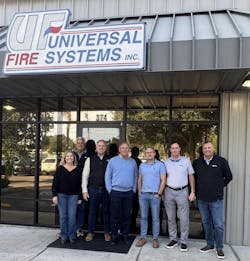 Team members from Universal Fire Systems and Pye-Barker Fire & Safety gather following the announcement of Pye-Barker’s acquisition of the Tampa-based fire sprinkler company. Team members from Universal Fire Systems and Pye-Barker Fire & Safety gather following the announcement of Pye-Barker’s acquisition of the Tampa-based fire sprinkler company.