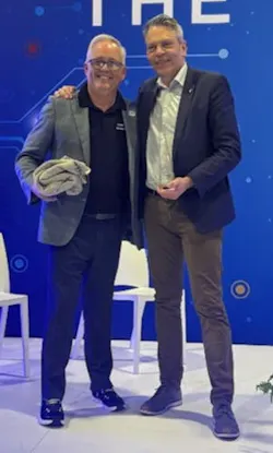 Fredrik Nilsson, right, accepts the Mission 500 Humanitarian Award at ISC West 2026. Fredrik Nilsson, right, accepts the Mission 500 Humanitarian Award at ISC West 2026.