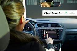 A driver uses a vehicle dashboard interface powered by CarPlay or Android Auto to lock or unlock a Kwikset smart lock before arriving home. A driver uses a vehicle dashboard interface powered by CarPlay or Android Auto to lock or unlock a Kwikset smart lock before arriving home.