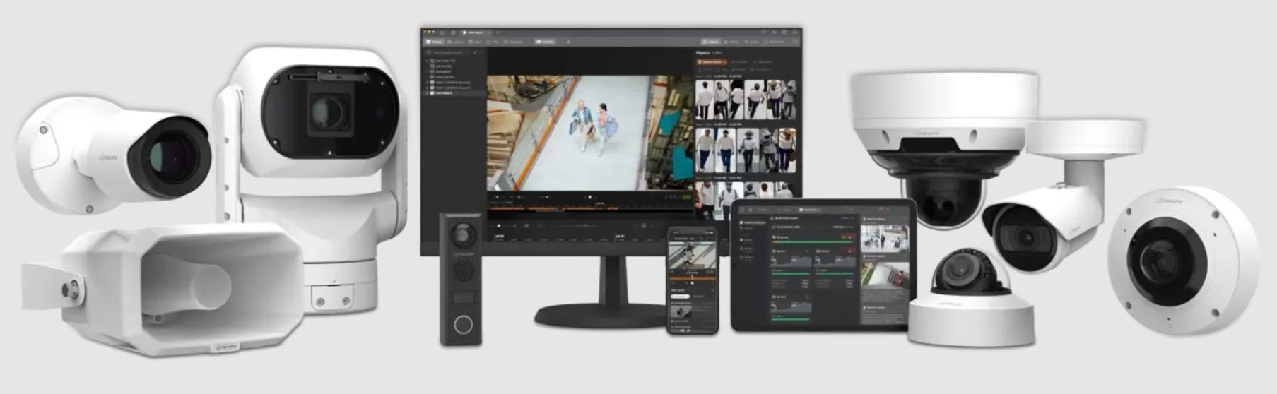 Hanwha Vision&rsquo;s BLAZE VMS interface showcasing AI-powered search and multi-site video management capabilities.