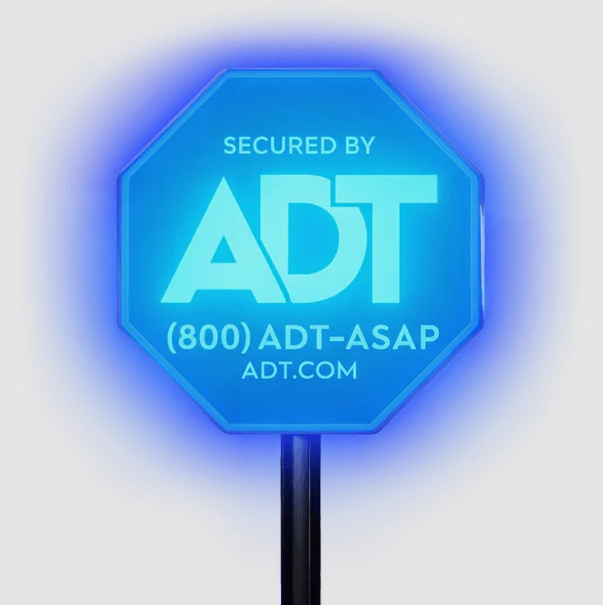 ADT&rsquo;s Live Light illuminated yard sign activates during an alarm event, providing real-time visual alerts while My Safety extends protection through the ADT+ mobile app.