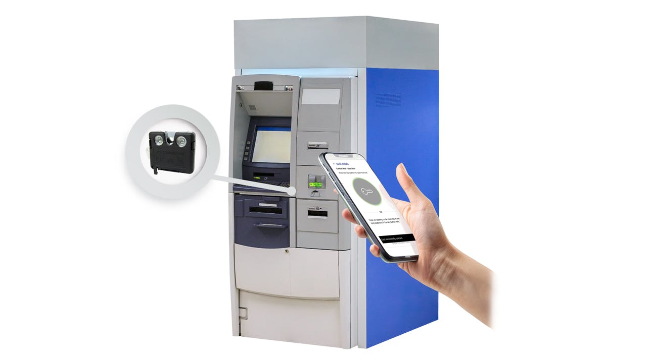dormakaba Apexx Strato Rotary keyless electronic lock designed to secure ATM top hatch access points.