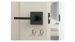 Kwikset’s Halifax Occupancy Indicator Lever features a red and green visual display to indicate bathroom availability from a distance. Kwikset’s Halifax Occupancy Indicator Lever features a red and green visual display to indicate bathroom availability from a distance.