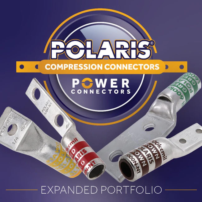 Polaris expanded its Compression Connector portfolio with new copper and aluminum long barrel connector configurations for large-scale electrical applications.