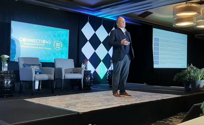 John Mack, managing director and sector co-head of Security & Safety at Raymond James, delivers a keynote address at the recent Parks Associates CONNECTIONS conference in Santa Clara, Calif.