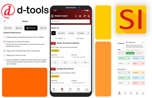 The new D-Tools SI Mobile Install App provides field technicians with mobile access to service orders, schedules, project details and offline workflow capabilities.