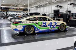 John Hunter Nemechek’s No. 42 Pye-Barker Toyota Camry XSE will feature a retro-themed design celebrating Pye-Barker Fire & Safety’s 80th anniversary. John Hunter Nemechek’s No. 42 Pye-Barker Toyota Camry XSE will feature a retro-themed design celebrating Pye-Barker Fire & Safety’s 80th anniversary.