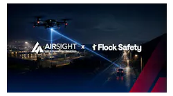 A law enforcement operations center map displaying real-time drone detections from AirGuard alongside license plate reader and video data inside FlockOS during an active incident response. A law enforcement operations center map displaying real-time drone detections from AirGuard alongside license plate reader and video data inside FlockOS during an active incident response.