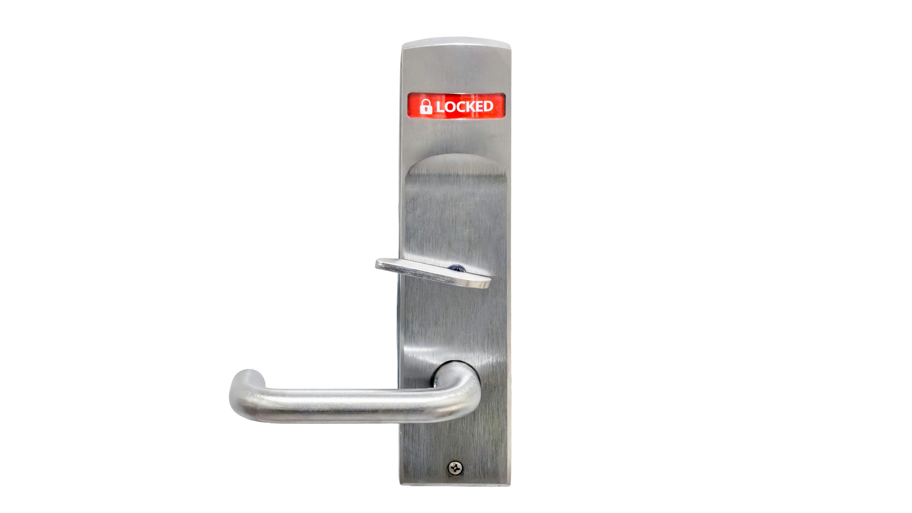Plain language (LOCKED/UNLOCKED) and consistent hardware placement across campus reduce cognitive load significantly. Standardization is itself a safety feature &ndash; one that benefits all users under stress, not just those with intellectual disabilities.
