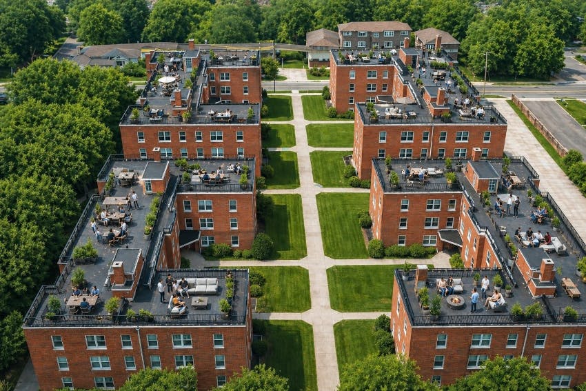 Artist rendering of The Cortile redevelopment, where developers integrated security infrastructure into the apartment community's design before the first phase of leasing.