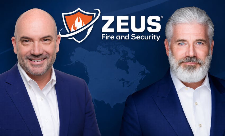 Michael Cox (left) and Scott R. Elkins will work together to lead Zeus Fire and Security's next phase of growth, with Cox overseeing day-to-day operations and Elkins focusing on long-term strategy, acquisitions and industry relationships.