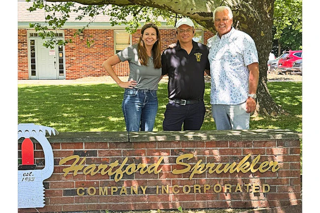 Pictured from left are Dana Good of Pye-Barker Fire & Safety, Kevin Kita, owner of Hartford Sprinkler Co., and Jay Strickland of Pye-Barker.