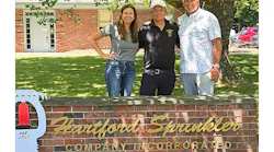 Pictured from left are Dana Good of Pye-Barker Fire & Safety, Kevin Kita, owner of Hartford Sprinkler Co., and Jay Strickland of Pye-Barker.