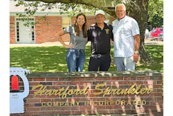 Pictured from left are Dana Good of Pye-Barker Fire & Safety, Kevin Kita, owner of Hartford Sprinkler Co., and Jay Strickland of Pye-Barker.